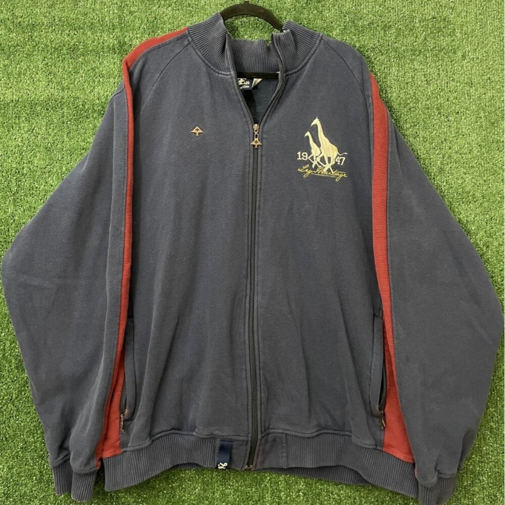 Men's LNG Clothing & Equipment Full Zip Sweater Jacket Size 4XL Y2K Blue red
